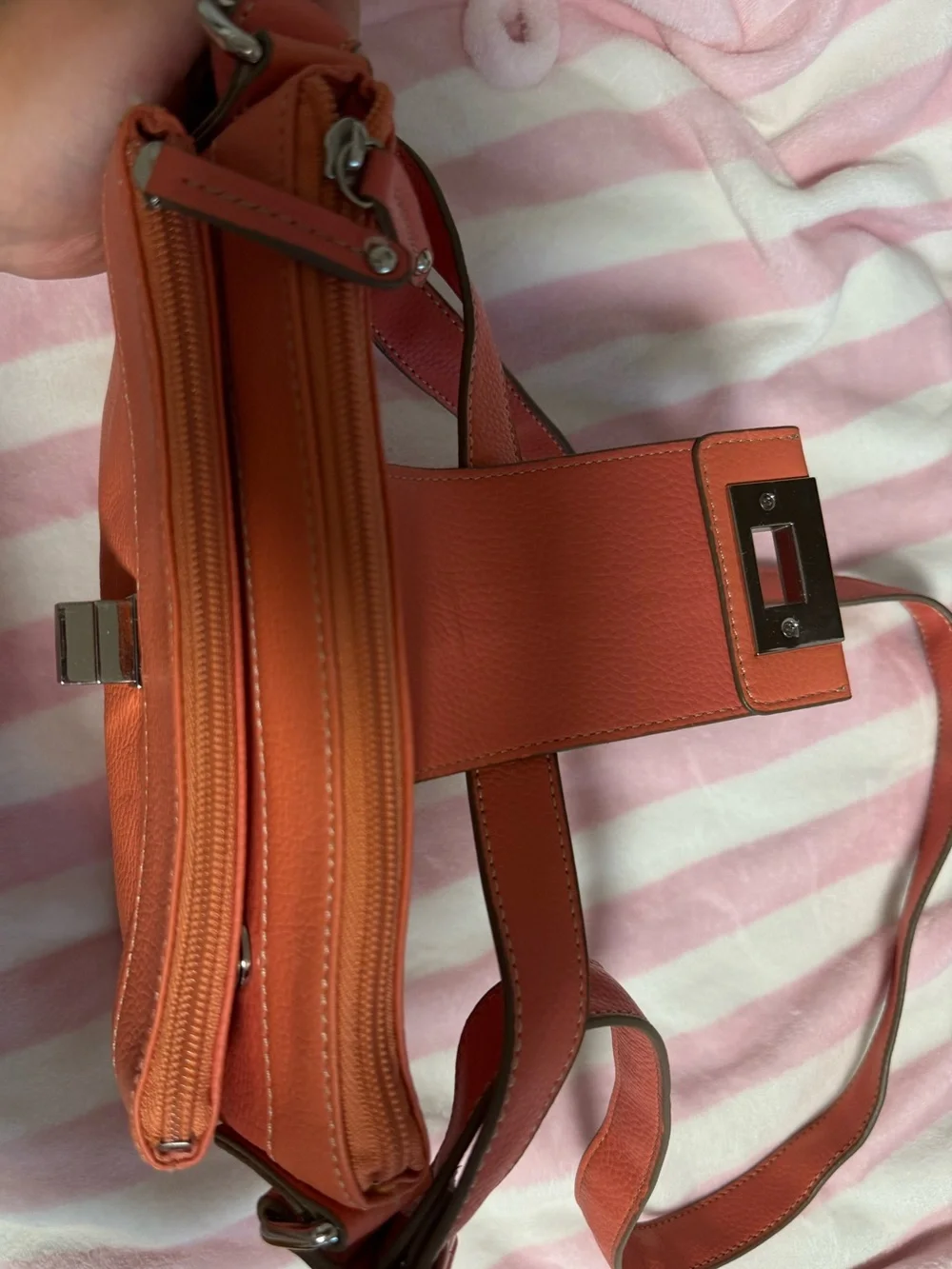 Tignanello Coral Leather Crossbody with Silver Tone Hardware
